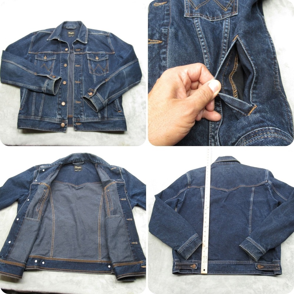 Wrangler Jean Jacket Mens XL Dark Wash Denim Cotton‎ Pockets Western Trucker